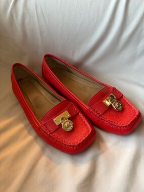 Michael Kors Leather Moccasin Loafers with Gold Logo Hardware
